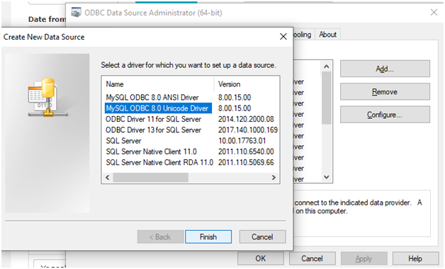 Step 1: Add and select MySQL ODBC driver