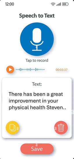 Speech to text support feature in healthcare application
