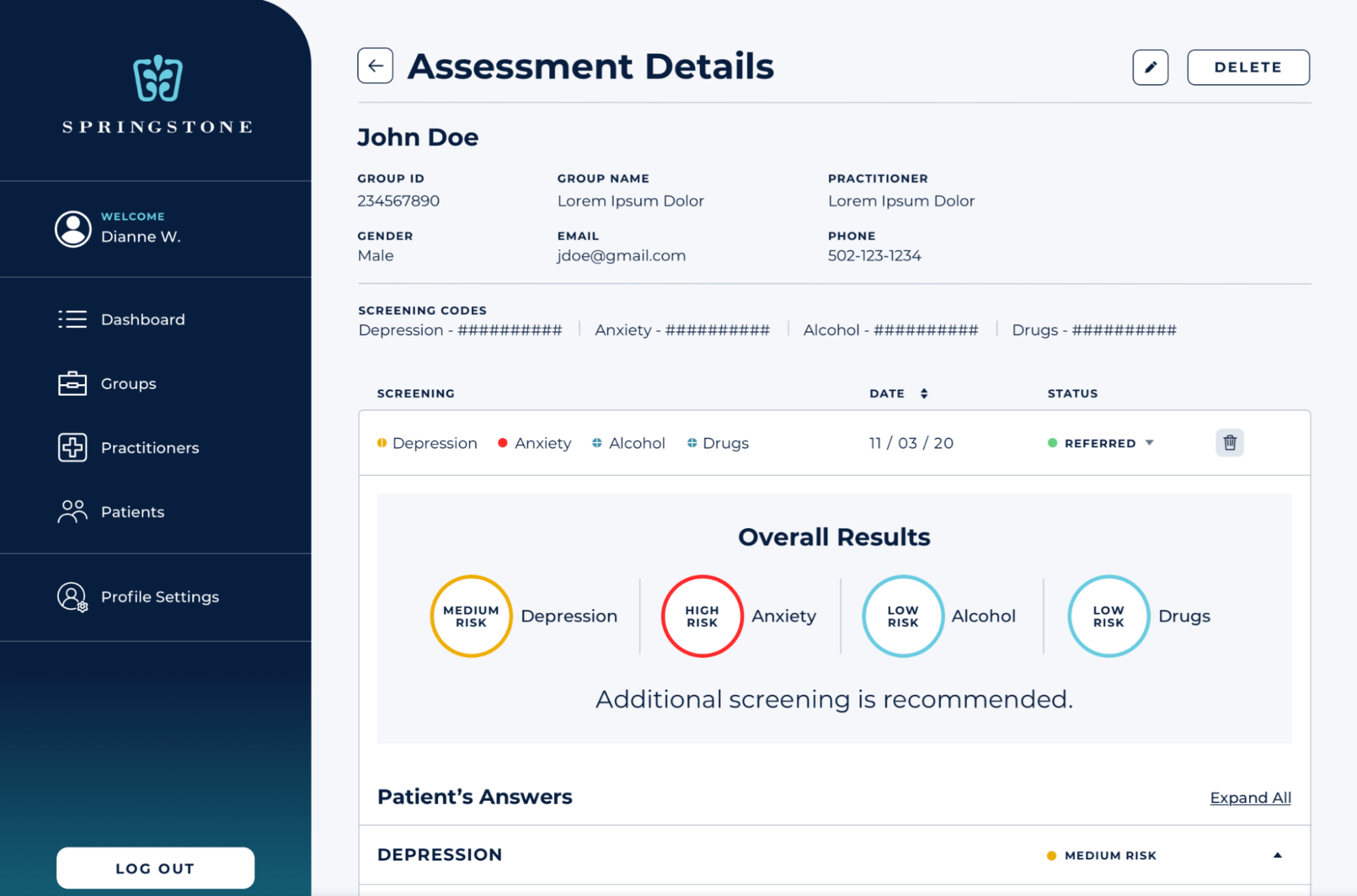 Mental health screening feature in healthcare application
